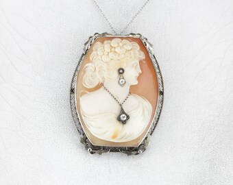 アクセサリー Cameo pendant and earrings Art Deco Diamond Cameo Brooch, Cameo Pendant, Estate Jewelry