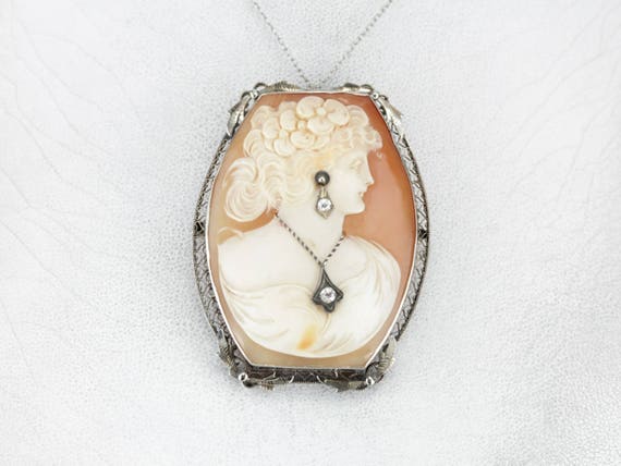 Art Deco Diamond Cameo Brooch, Cameo Pendant, Est… - image 5