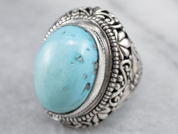 Floral Sterling Silver Turquoise Statement Ring, … - image 1