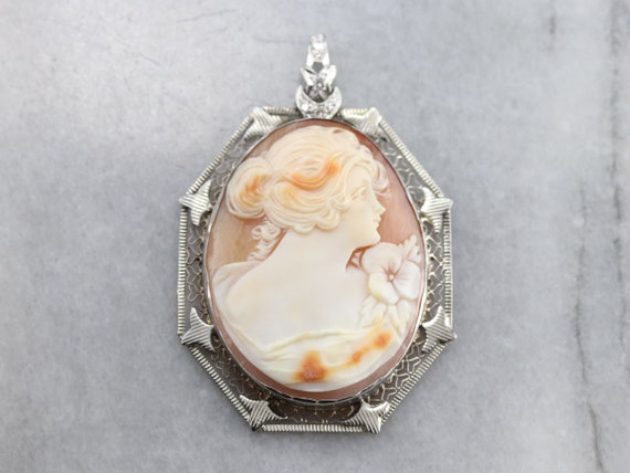 Art Deco Diamond Cameo Pendant, Large Cameo Penda… - image 2