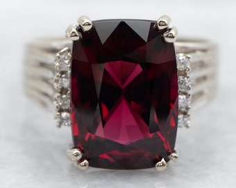 Rhodolite Garnet Cocktail Ring, Diamond Accent, 14K White Gold