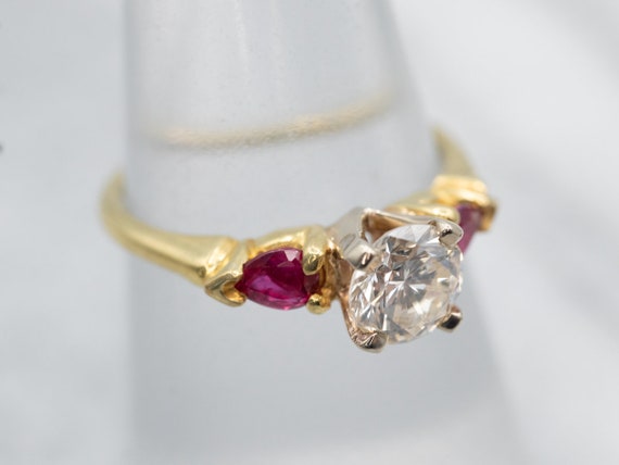 Diamond and Ruby Engagement Ring, Yellow Gold Dia… - image 3