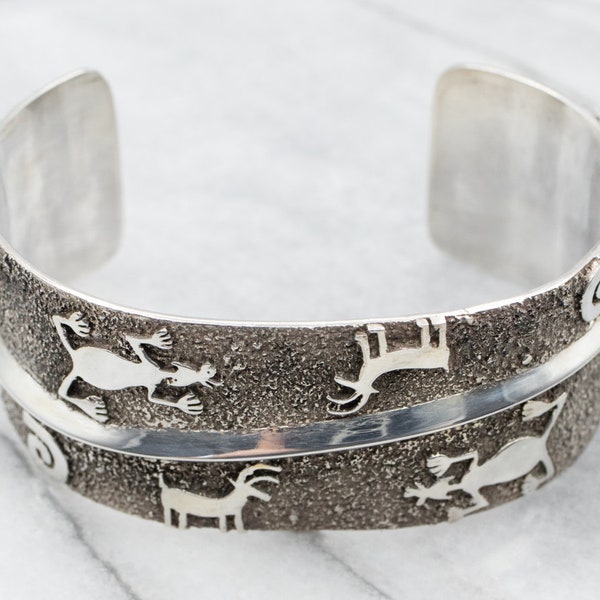 Christin Wolf Native American Sterling Silver Cuff Bracelet, Animal Imagery Jewelry, Unisex Cuff Bracelet, Statement Bracelet A23505