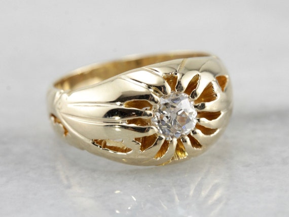 Bold Mine Cut Diamond Statement Ring with Open Work Shoulders