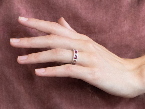 14K White Gold Ruby Diamond Band, Anniversary Ring - image 10