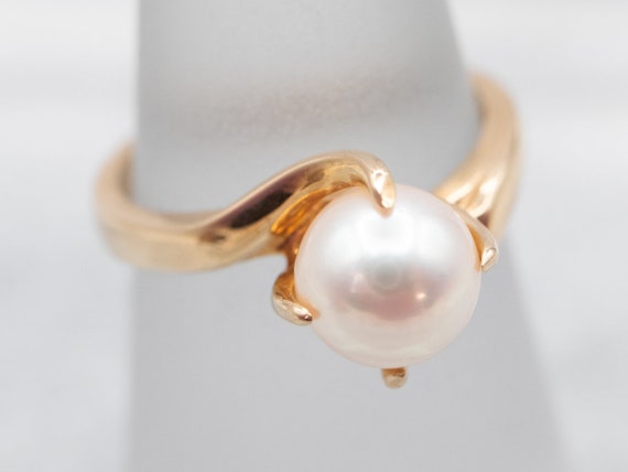 Vintage Pearl Bypass Ring, Yellow Gold Pearl Ring… - image 3