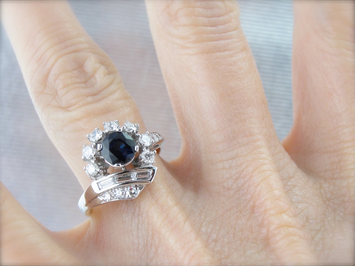 Spectacular Sapphire and Diamond Statement Ring VKM3QWD Etsy