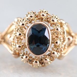 14K Yellow Gold Filigree Sapphire Ring, Sweetheart Motif