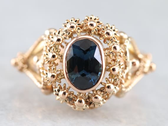 Gold Filigree Sapphire Ring, Sapphire Statement R… - image 1