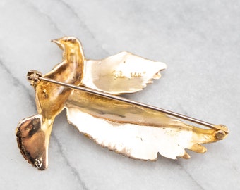 見事な黄金の鳩のブローチ、イエローゴールドの鳥のブローチ、14K