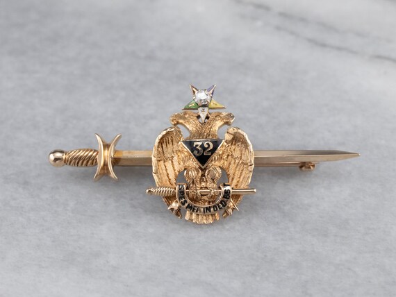 Antique Old Mine Cut Diamond and Gold Masonic Pin… - image 2