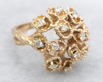 Pierścionek z brylantami w stylu vintage botanicznym ze złota 14K