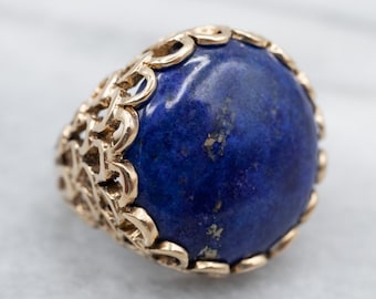 Yellow Gold Lapis Cocktail Ring, Vintage Lapis Statement Ring, Yellow Gold Lapis Ring, Vintage Ring, Blue Stone Ring, A24514