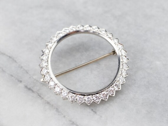 Vintage Diamond Circle Pin, Diamond Brooch, Diamo… - image 2
