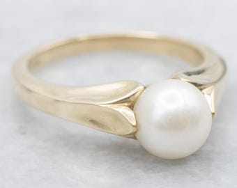14K Yellow Gold Saltwater Pearl Solitaire Ring