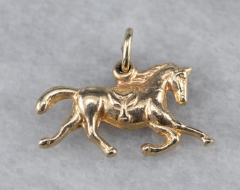 Vintage Gold Horse Charm, 14K Gold Charm, Horse Pendant, Running Horse, Equestrian Charm, 8CPAJFFJ