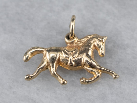 Vintage Gold Horse Charm, 14K Gold Charm, Horse Pendant, Running