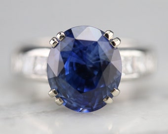 Platinum Sapphire Diamond Ring, Cornflower Blue