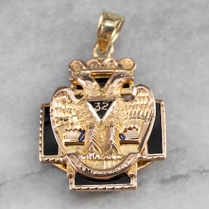 Masonic Double Headed Eagle Pendant, Antique Enamel Pendant, Fraternal Jewelry, Knights Templar Pendant, Masonic Gold Pendant 1W9AX31T