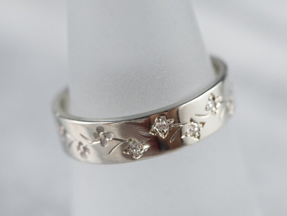 Diamond Floral Patterned Gold Band, Flower Stacki… - image 7