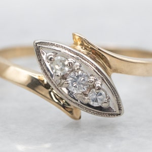 Anillo de derivación de diamantes vintage, anillo de aniversario, anillo de diamantes de tres piedras, anillo de piedra de nacimiento, anillo de derivación retro, anillo de diamantes de dos tonos A35881