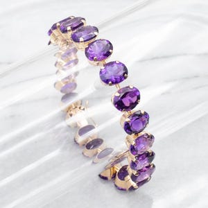 Amethyst Gold Link Tennis Bracelet, Gemstone Bracelet, Layering Bracelet, Yellow Gold Bracelet, Amethyst Jewelry, Gifts for Her A48331