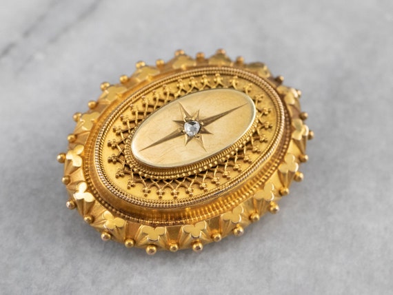Victorian Gold Locket Brooch, Diamond Locket, Ant… - image 2