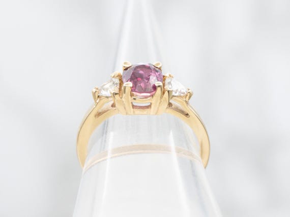14K Yellow Gold Ruby Ring, Trillion Cut Diamond A… - image 3