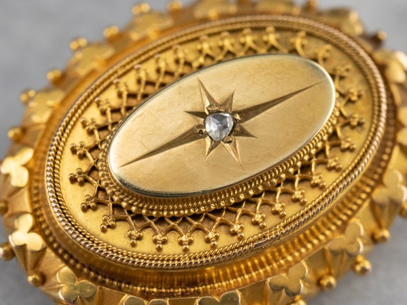 Victorian Gold Locket Brooch, Diamond Locket, Ant… - image 5
