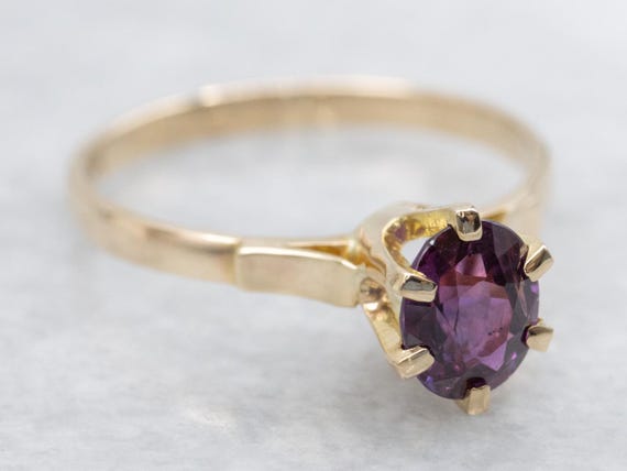 Vintage Oval Ruby Solitaire Ring, 14K Yellow Gold… - image 1