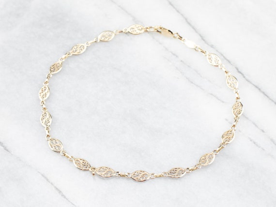 Yellow Gold Anklet, Filigree Link Ankle, Gold Ankl