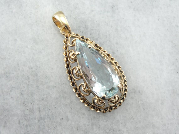 Stunning Aquamarine Teardrop in a Scrolling Filigree Pendant | Etsy