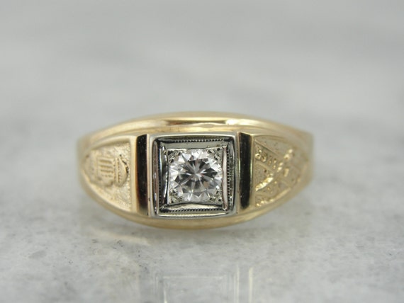 Fireman's Brotherhood, Vintage Diamond Ring in Fine Gold