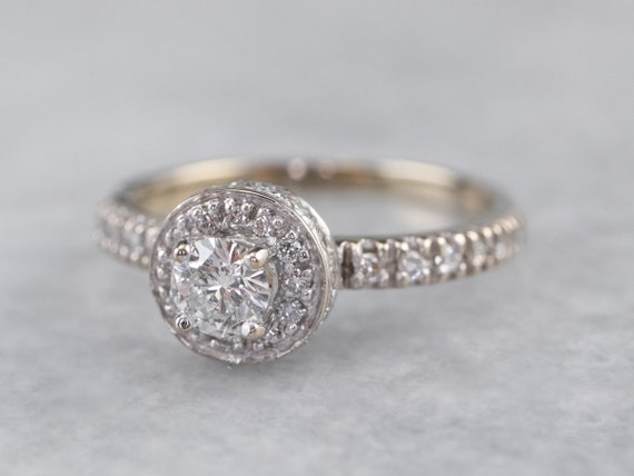 Diamond Halo Engagement Ring, White Gold Diamond … - image 3