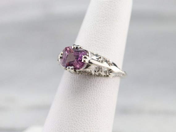 Art Deco Pink Ceylon Sapphire Solitaire Ring, Flo… - image 6