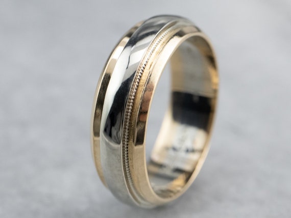 ツートンカラーの14Kゴールド製結婚指輪、ヴィンテージ記念リング