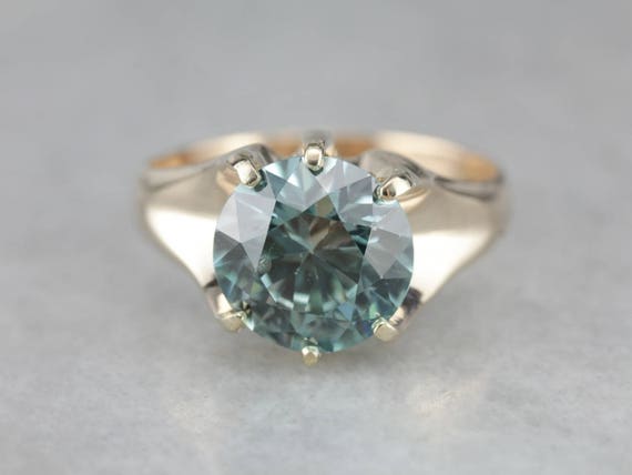 Belcher Set Blue Zircon Gold Cocktail Statement R… - image 2