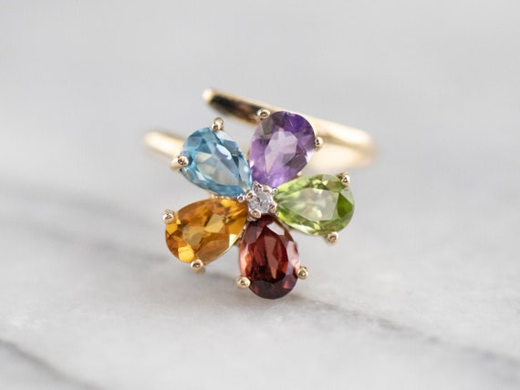 Multi Gemstone Flower Ring, Semi-Precious Gemstone
