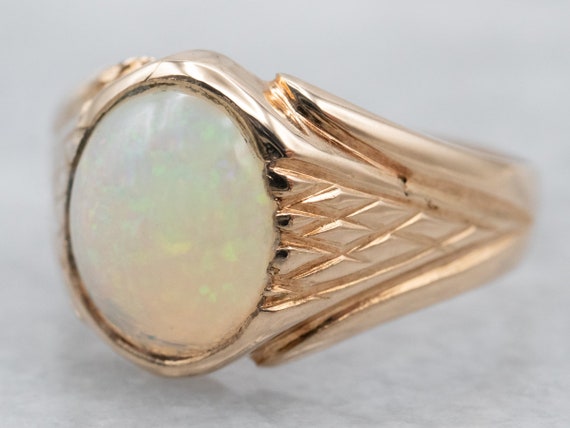 English Victorian Opal and Diamond Carved Ring