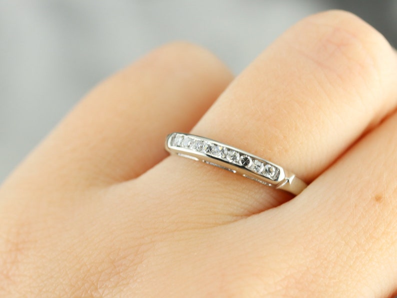 Thin Diamond Wedding Band White Gold Channel Set Band Etsy