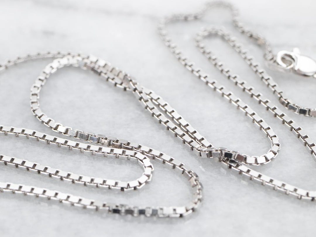14K White Gold Box Chain Necklace, 18 Inch Pendant Chain - Etsy