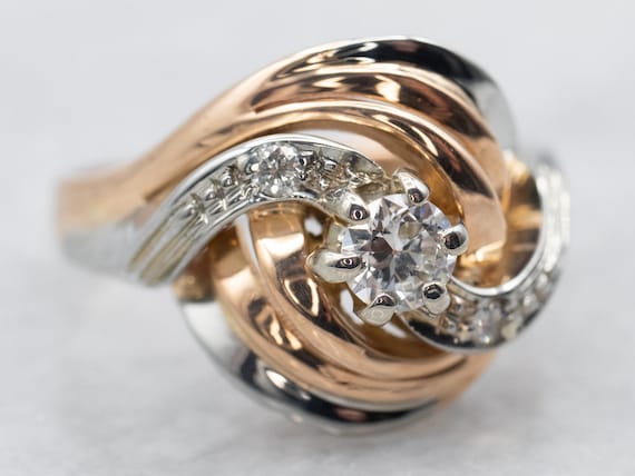 Vintage European Cut Diamond Ring, Swirling Diamo… - image 2