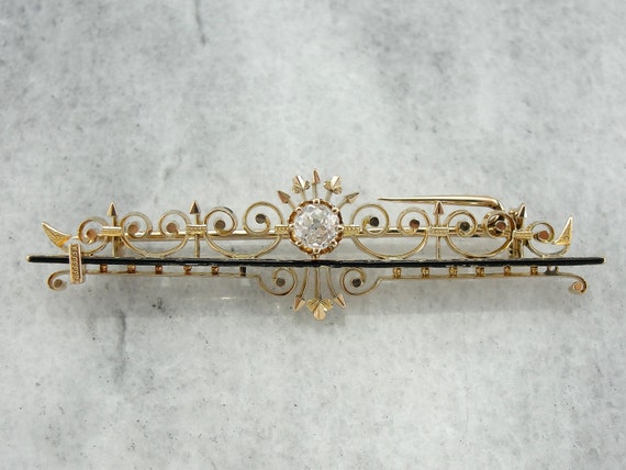 Victorian Gothic Enameled Diamond Pin  D1WA6Z-R - image 2