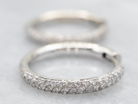 Sleek Diamond Hoop Earrings, White Gold Diamond H… - image 1