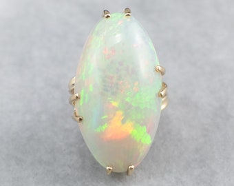 Vintage 14K Yellow Gold Opal Cocktail Ring, Size 4