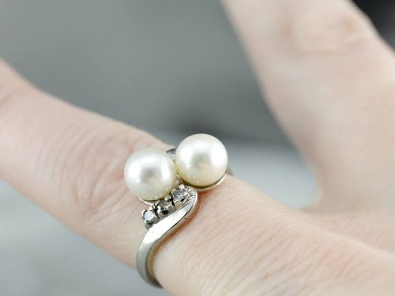 Vintage Toi et Moi Pearl Bypass Ring, Vintage Pea… - image 5