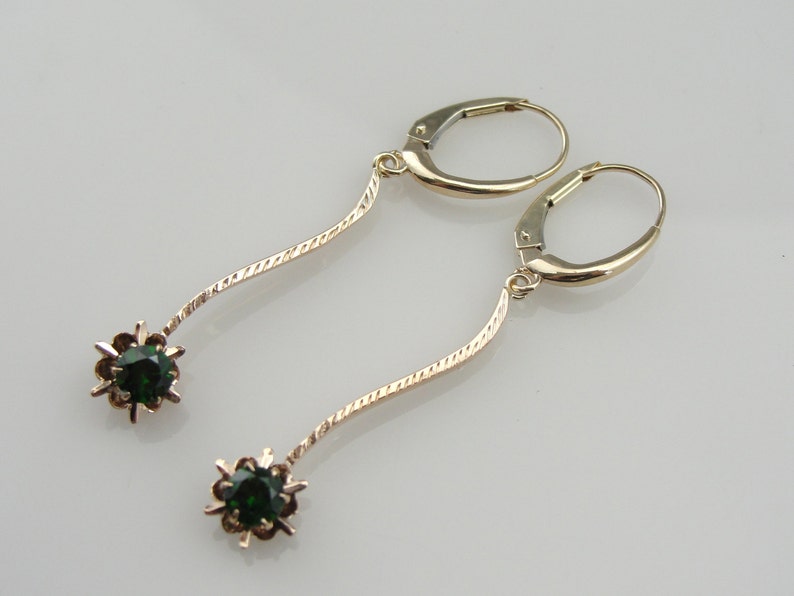 Beautiful Demantoid Rose Gold Bar Drop Earrings Etsy