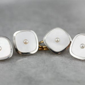 Antique Mother of Pearl Tuxedo Shirt Studs, Vintage Men's Jewelry, Suit Accessories RAVHYR-R image 3