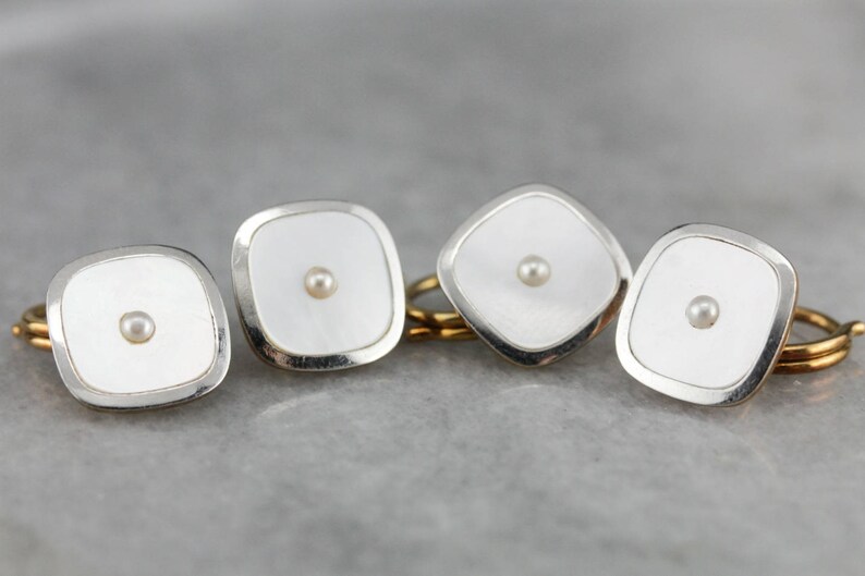 Antique Mother of Pearl Tuxedo Shirt Studs, Vintage Men's Jewelry, Suit Accessories RAVHYR-R image 3