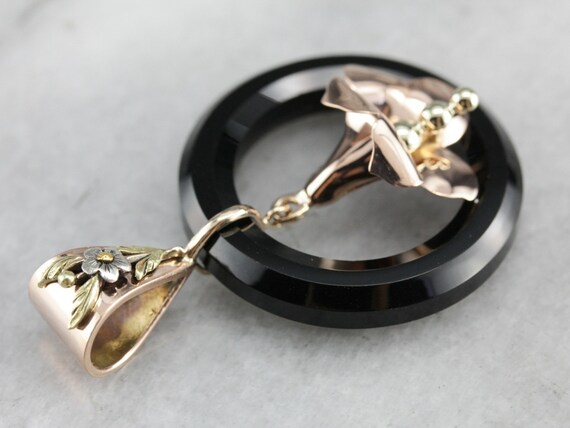 Black Onyx Flower Pendant, Mix Metal Pendant, Floral Pendant